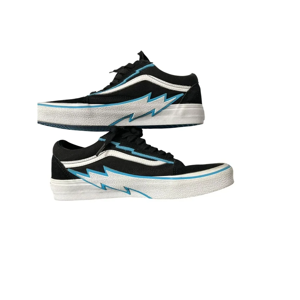 Vans Old Skool Bolt Black White Light Blue Low Top Skate Shoes Mens 9.5 Women 11